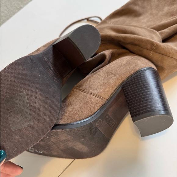 Forever Sock Boots Faux Suede 7.5 Taupe Over-the-Knee Fall Mobwife Chic Neutral - Picture 5 of 10